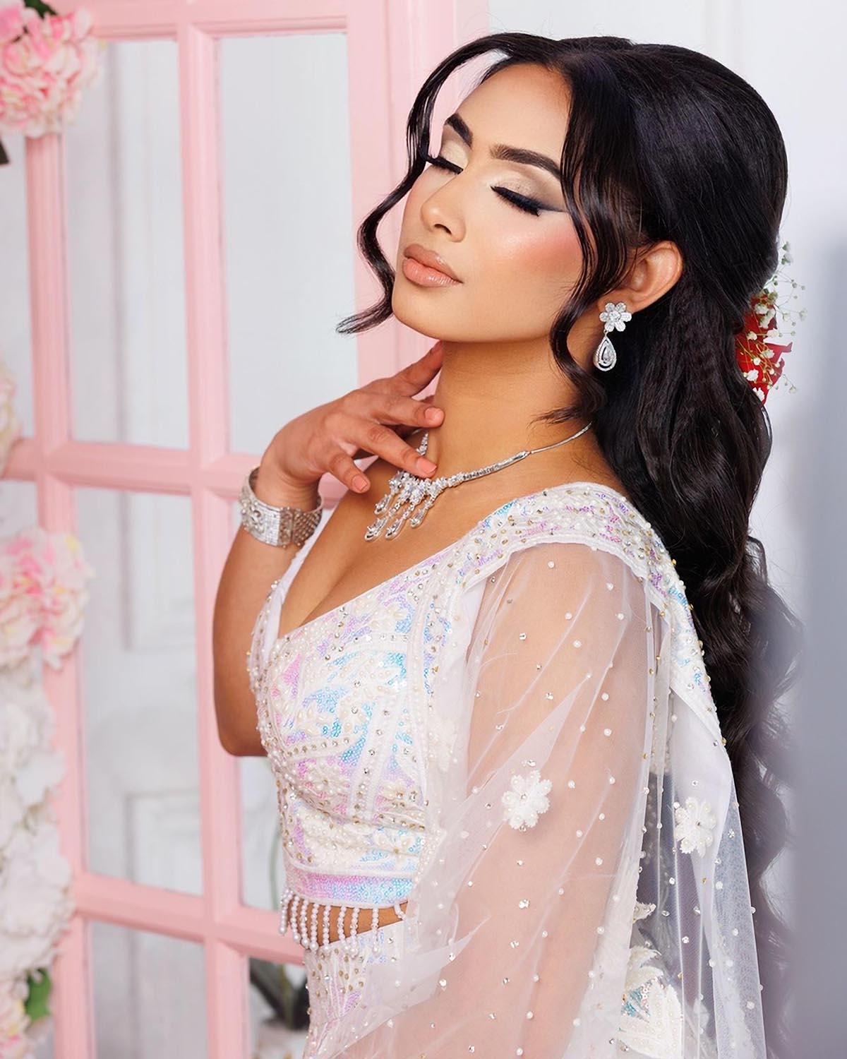 Bride getting ready at She Said Yes Studio in Scarborough, Ontario.
